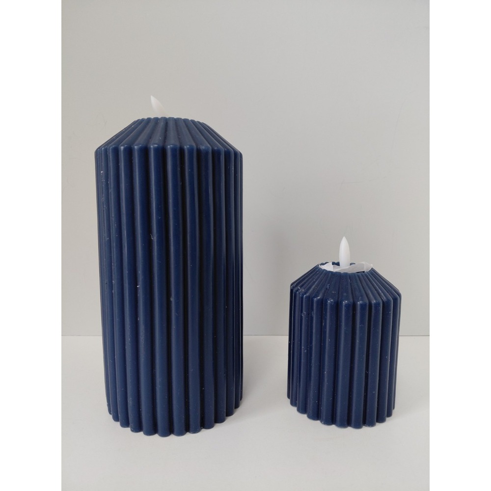 SET‎ of 2 Ashland Wax LED Candles Warm White Flickering Flame Various Sizes Blue